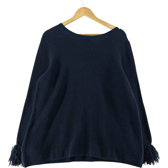 NIC+ZOE Navy Blue Ribbed Knit Fringe Sleeve Sweater Womens Large Cotton Blend - Picture 8 of 8